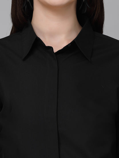 Style Quotient Women Black Cotton Blend Formal Long Sleeve Shirt