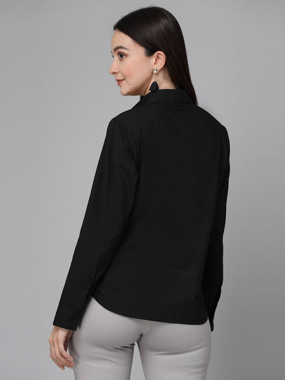 Style Quotient Women Black Cotton Blend Formal Long Sleeve Shirt