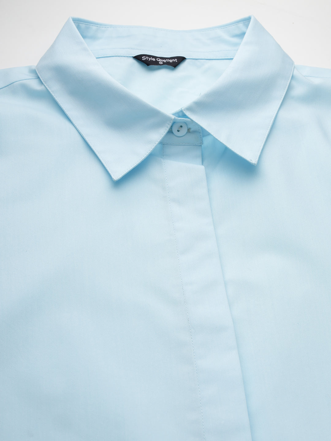 Style Quotient Women Light Blue Cotton Blend Formal Long Sleeve Shirt