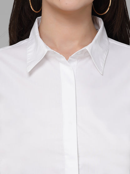 Style Quotient Women White Cotton Blend Formal Long Sleeve Shirt