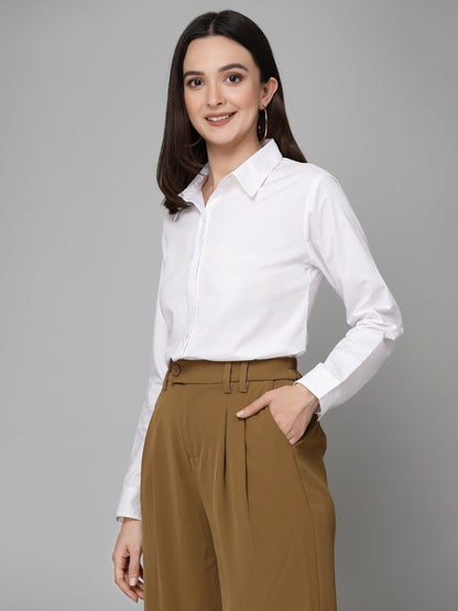 Style Quotient Women White Cotton Blend Formal Long Sleeve Shirt