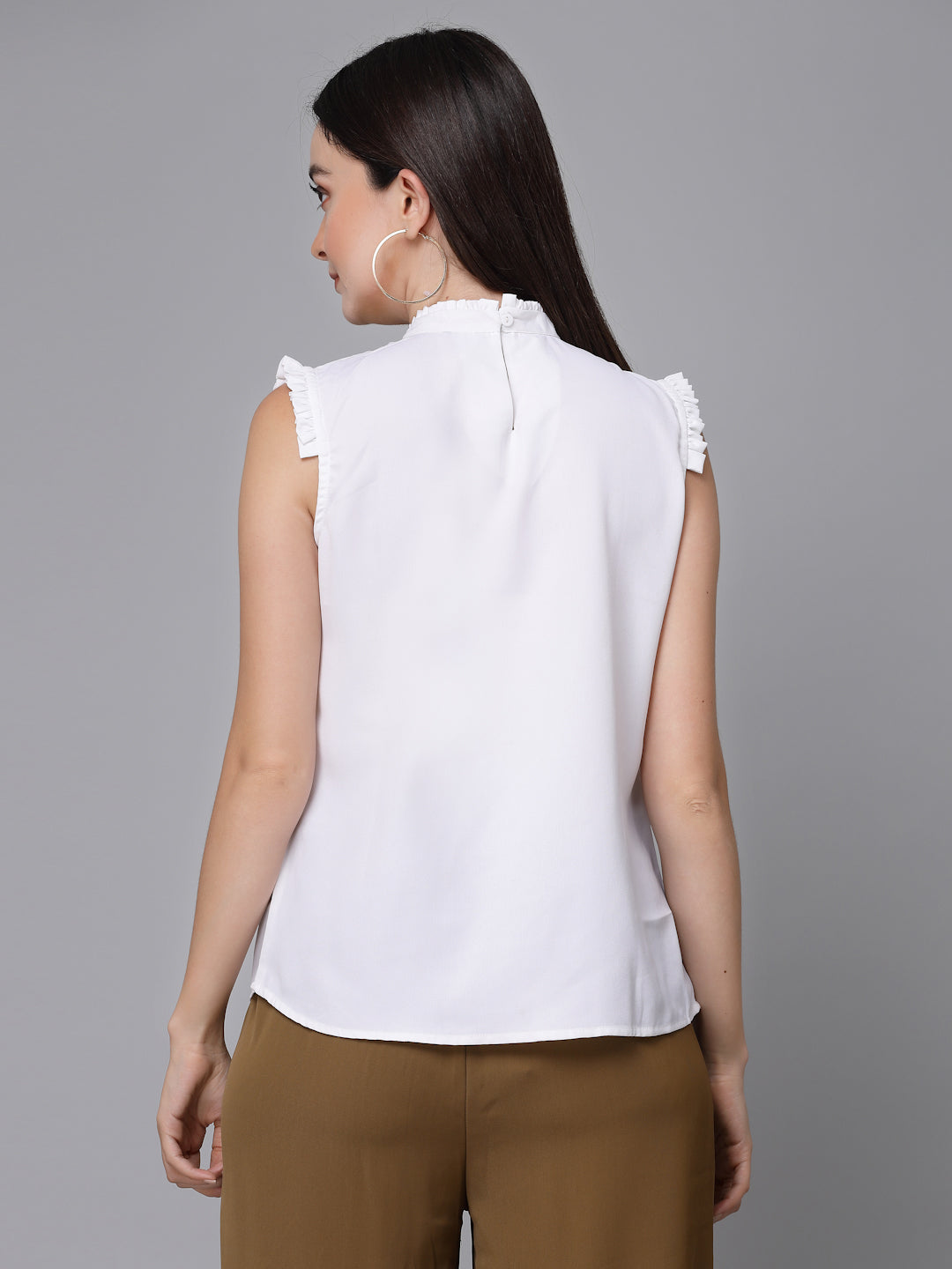 Style Quotient Women Solid White Polyester Smart Casual Top