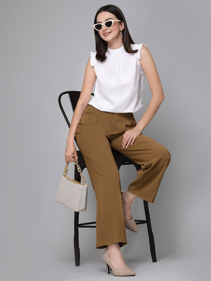 Style Quotient Women Solid White Polyester Smart Casual Top