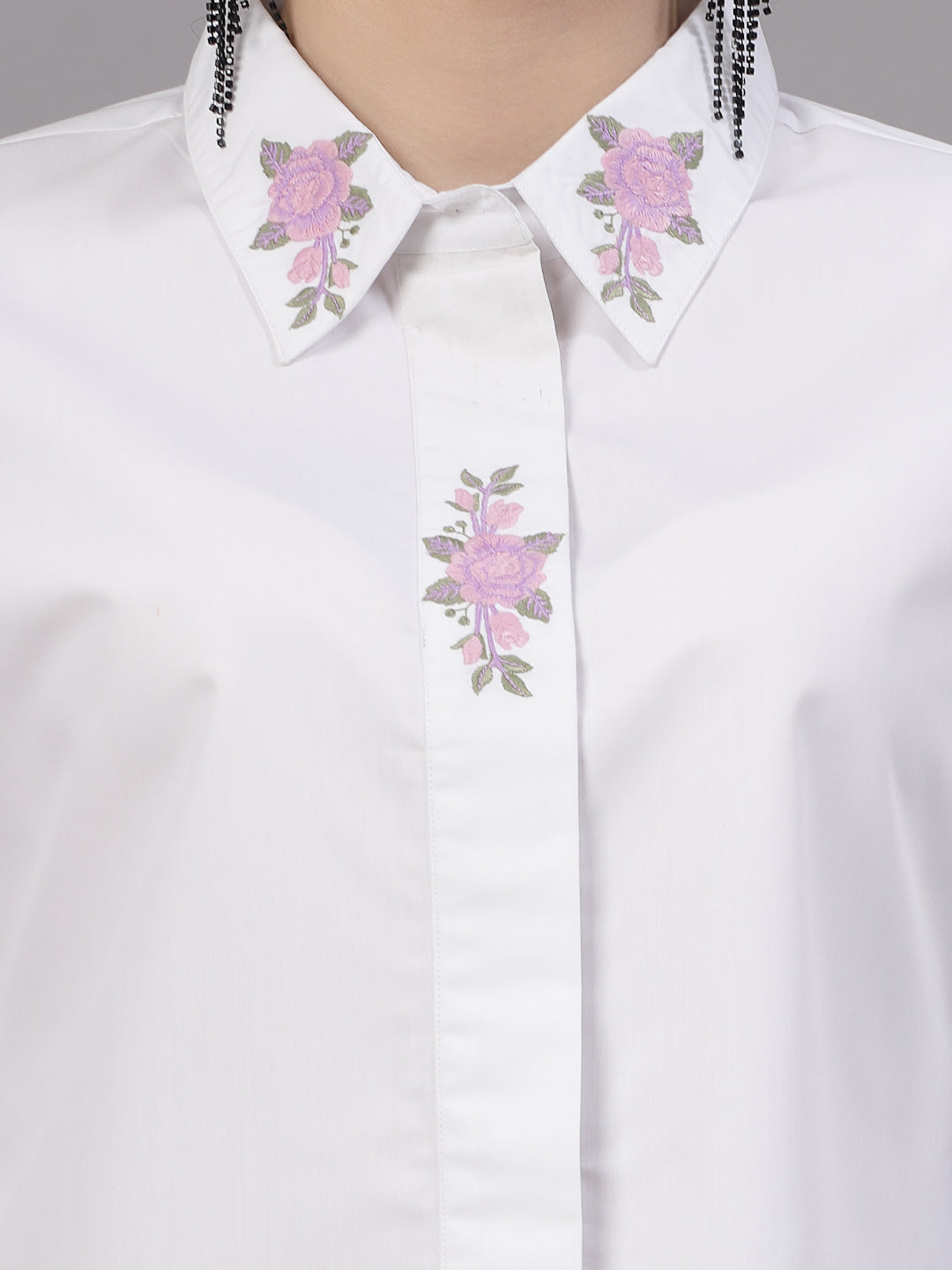 Style Quotient Women embroidered white polycotton regular smart Formal shirt