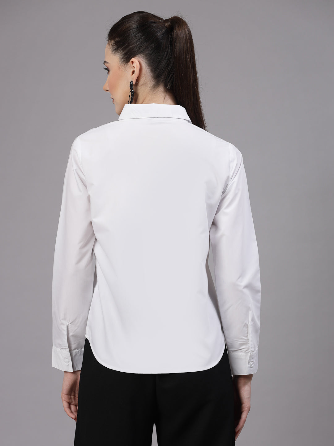 Style Quotient Women embroidered white polycotton regular smart Formal shirt