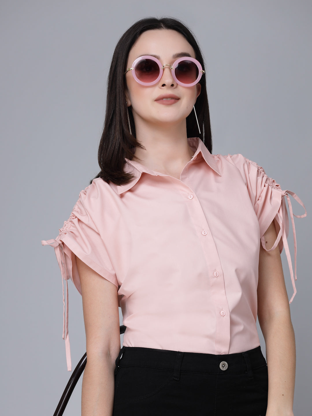 Style Quotient Women Solid Nude Polycotton Formal Shirt