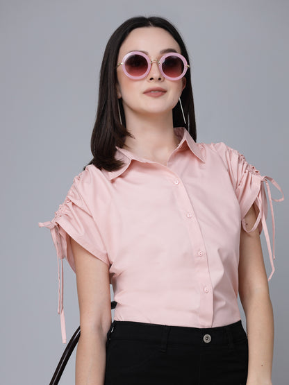 Style Quotient Women Solid Nude Polycotton Formal Shirt