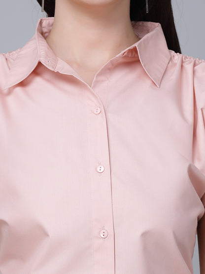 Style Quotient Women Solid Nude Polycotton Formal Shirt