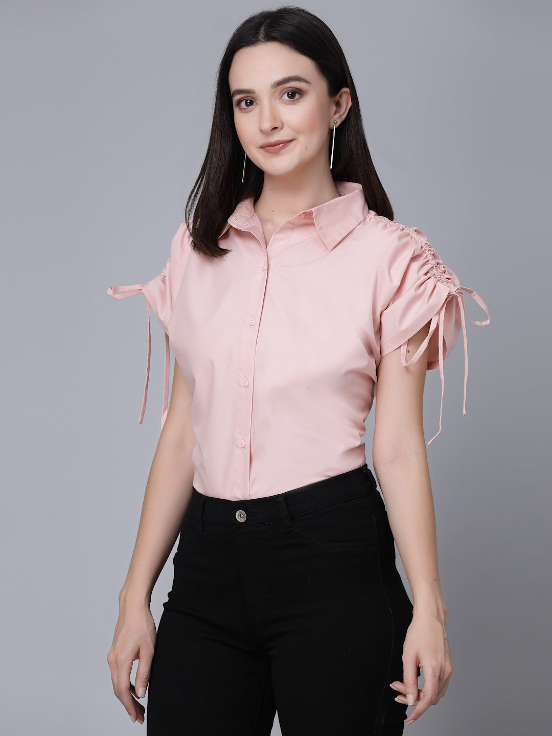 Style Quotient Women Solid Nude Polycotton Formal Shirt