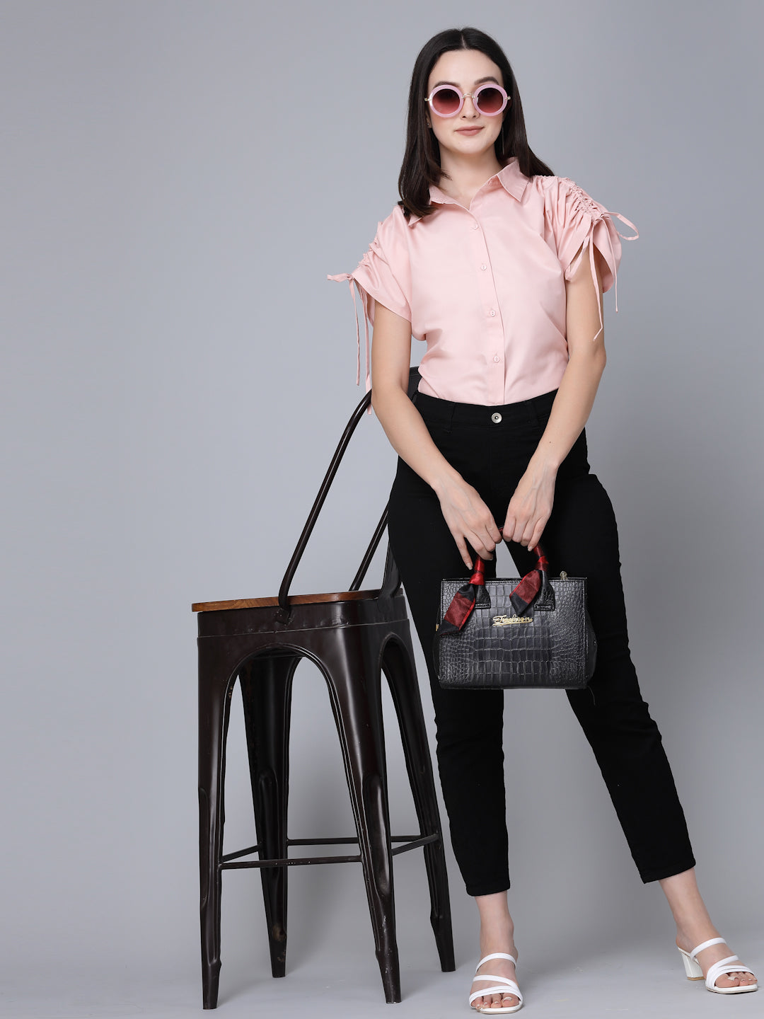 Style Quotient Women Solid Nude Polycotton Formal Shirt