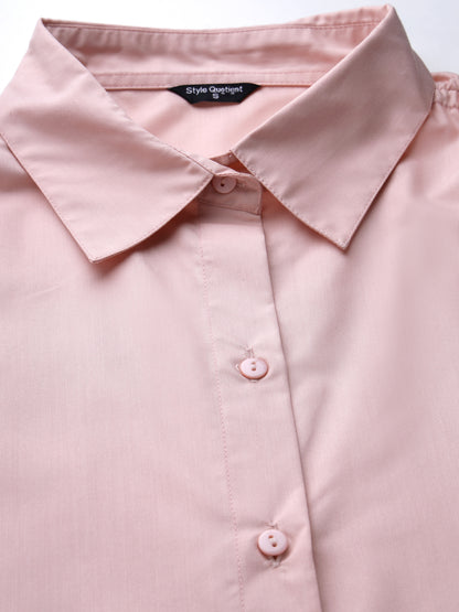 Style Quotient Women Solid Nude Polycotton Formal Shirt