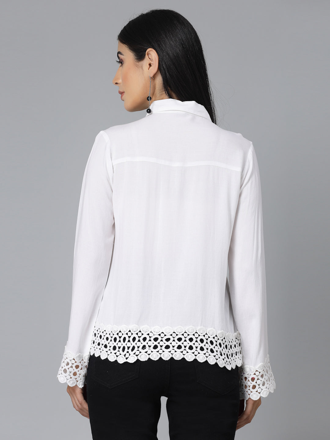 Style Quotient Womens White Rayon Smart Formal Shirt with Lace Details