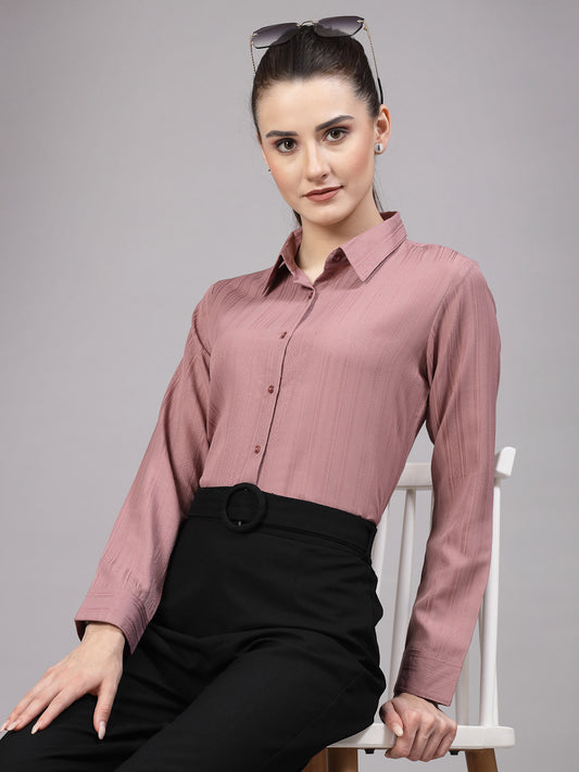 Style Quotient Women Lilac Self Design Polyester Formal Shirt