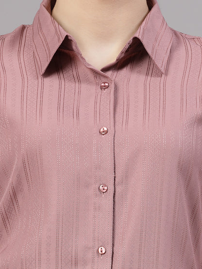 Style Quotient Women Lilac Self Design Polyester Formal Shirt