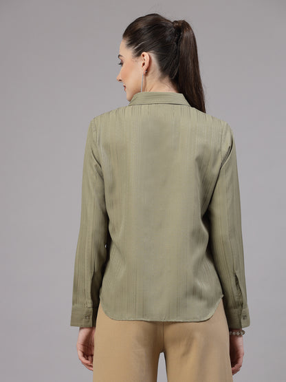 Style Quotient Women Olive Self Design Polyester Formal Shirt