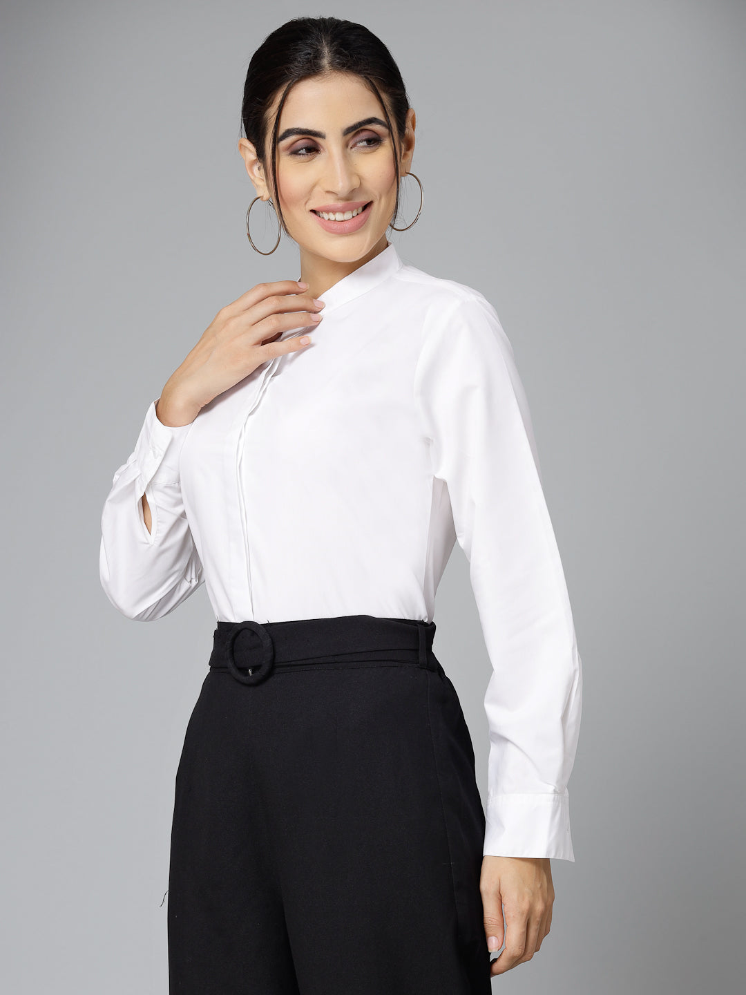 Style Quotient Women Solid White Polycotton Regular Formal Shirt