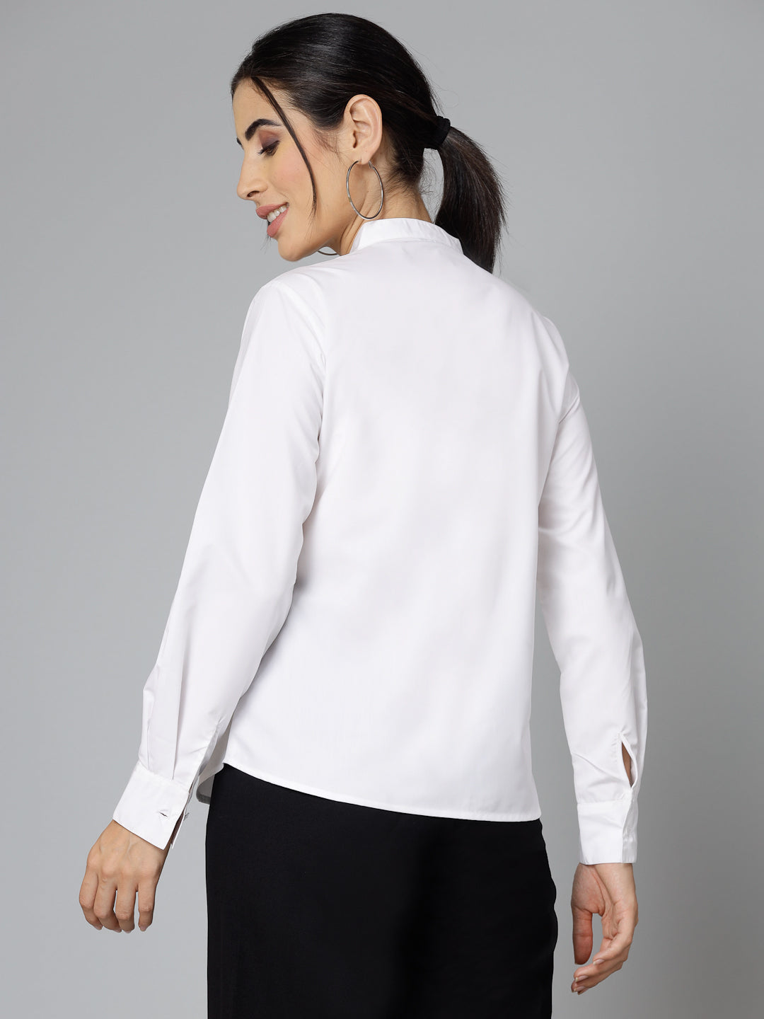 Style Quotient Women Solid White Polycotton Regular Formal Shirt