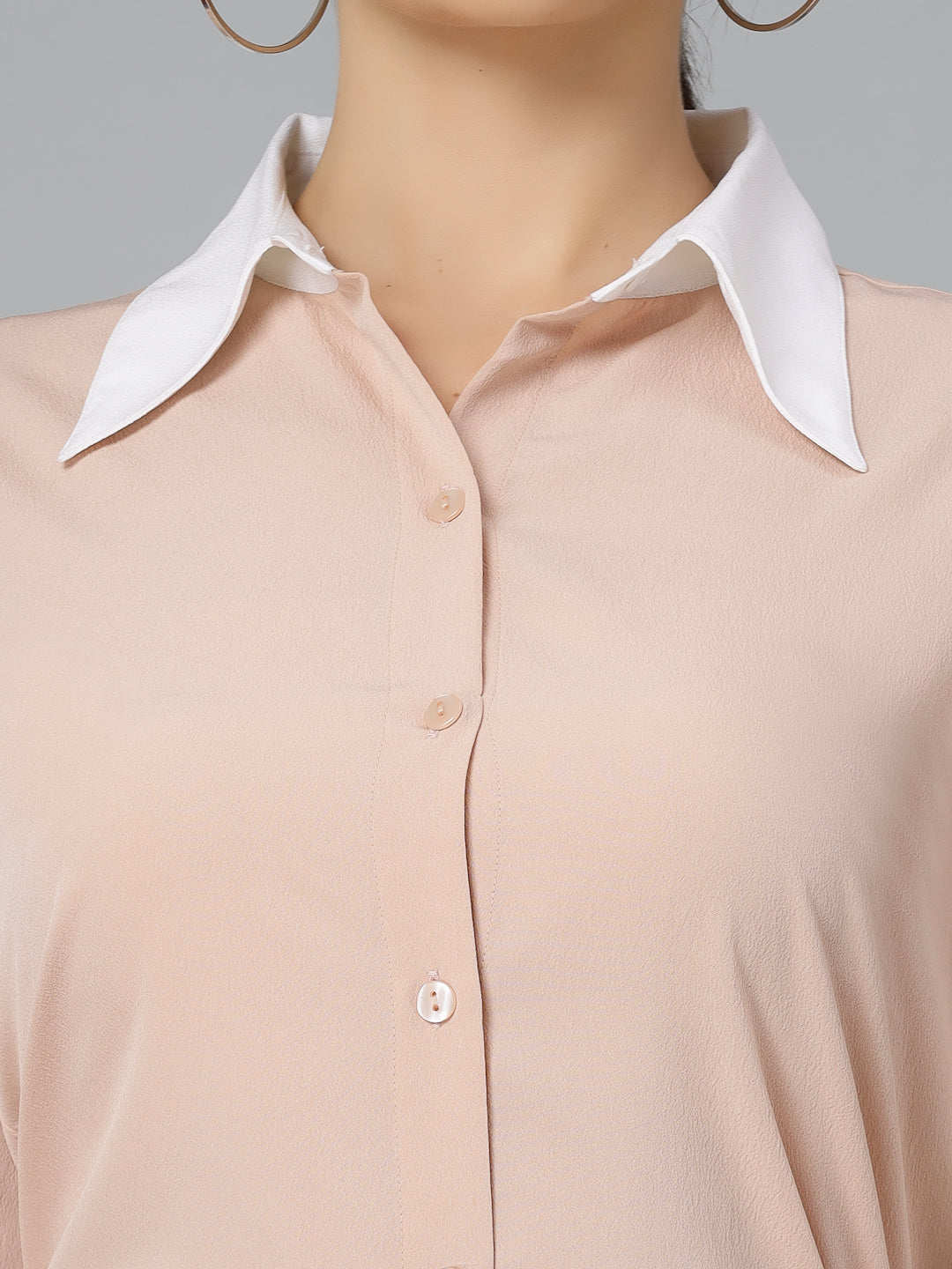 Style Quotients Women Nude Pink and White Polyester Formal Shirt