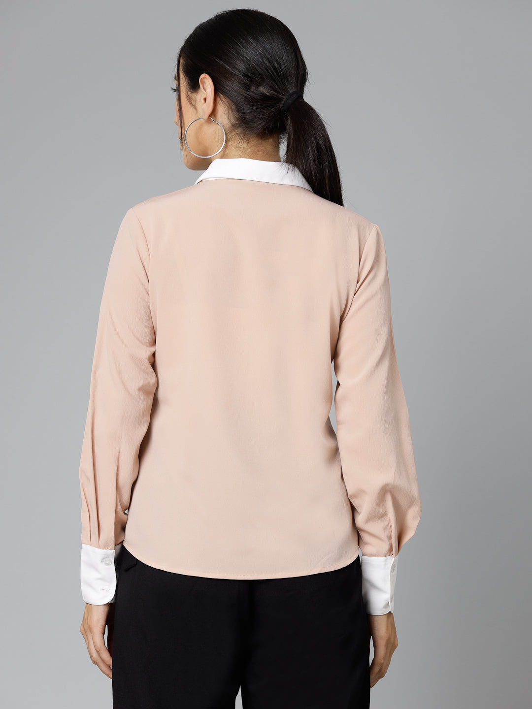 Style Quotients Women Nude Pink and White Polyester Formal Shirt