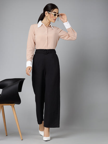 Style Quotients Women Nude Pink and White Polyester Formal Shirt