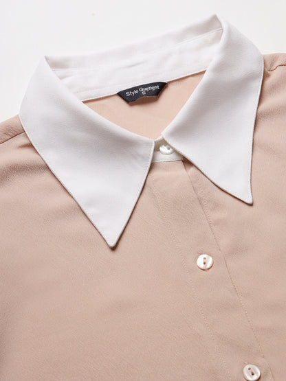 Style Quotients Women Nude Pink and White Polyester Formal Shirt