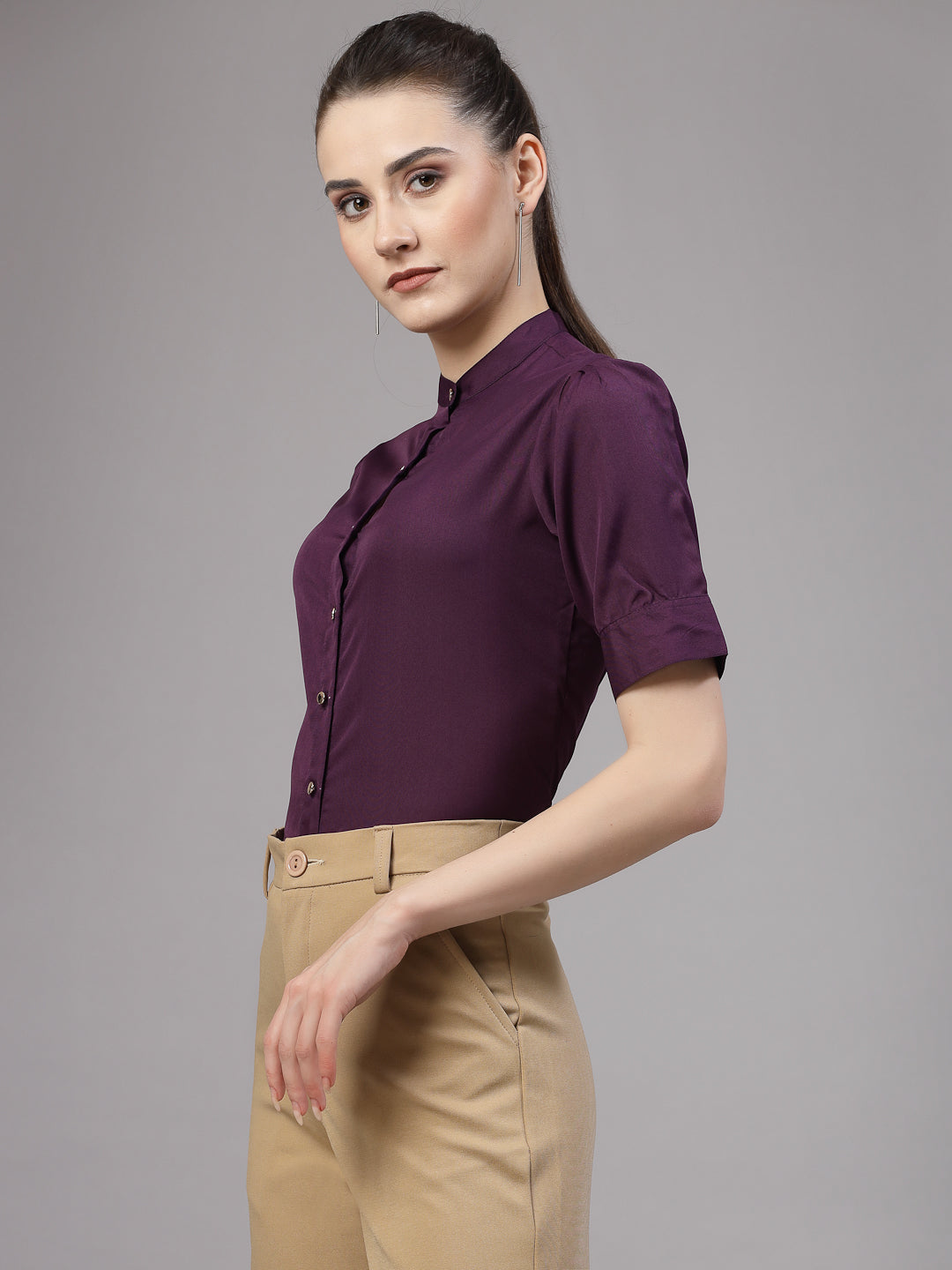 Style Quotient Women Solid Purple Polyester Formal Shirt