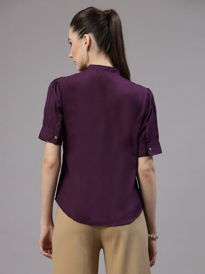 Style Quotient Women Solid Purple Polyester Formal Shirt