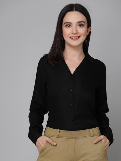 Style Quotient Women Solid Black Rayon Formal Shirt