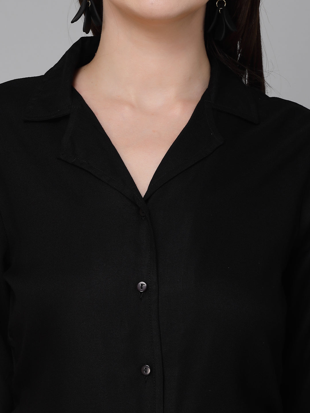 Style Quotient Women Solid Black Rayon Formal Shirt