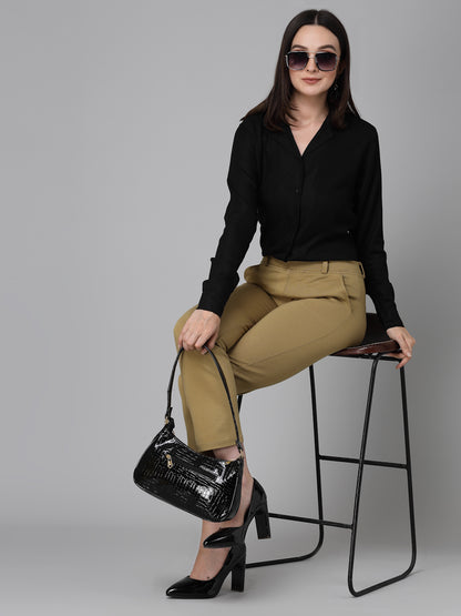 Style Quotient Women Solid Black Rayon Formal Shirt