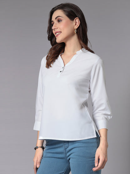 Style Quotient Women Solid White Polycotton Formal Top