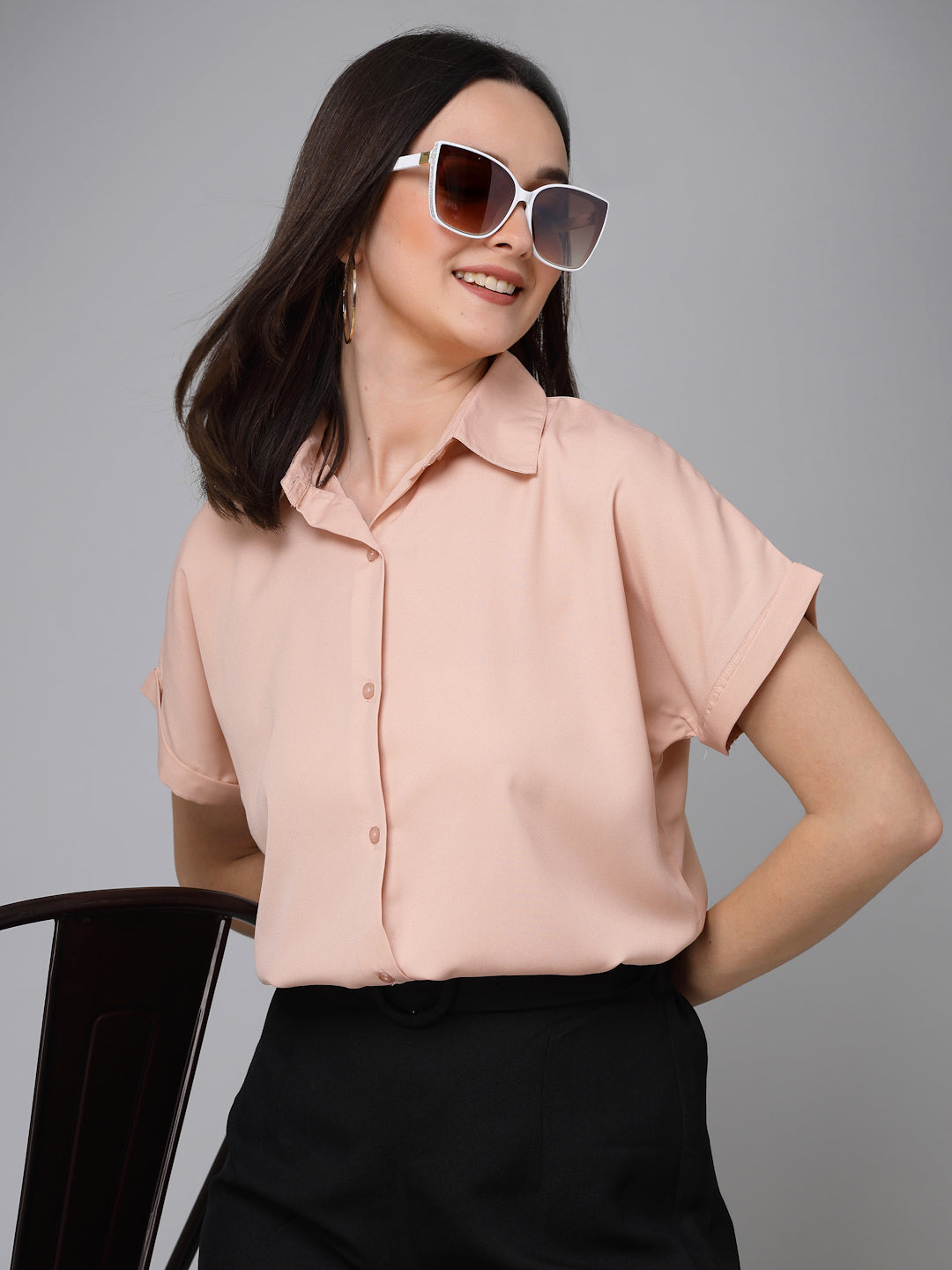 Style Quotient Women Solid Nude Polyester Formal Shirt