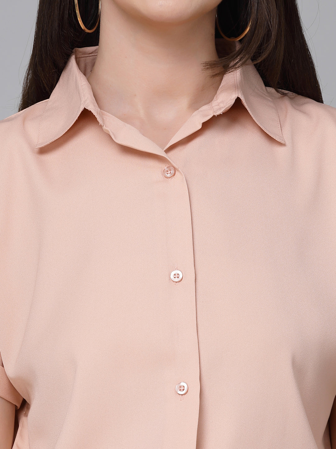 Style Quotient Women Solid Nude Polyester Formal Shirt