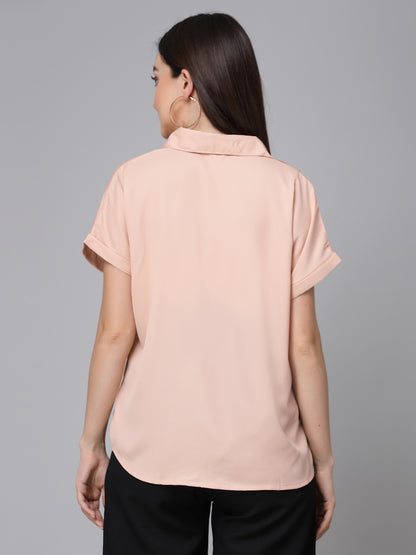 Style Quotient Women Solid Nude Polyester Formal Shirt