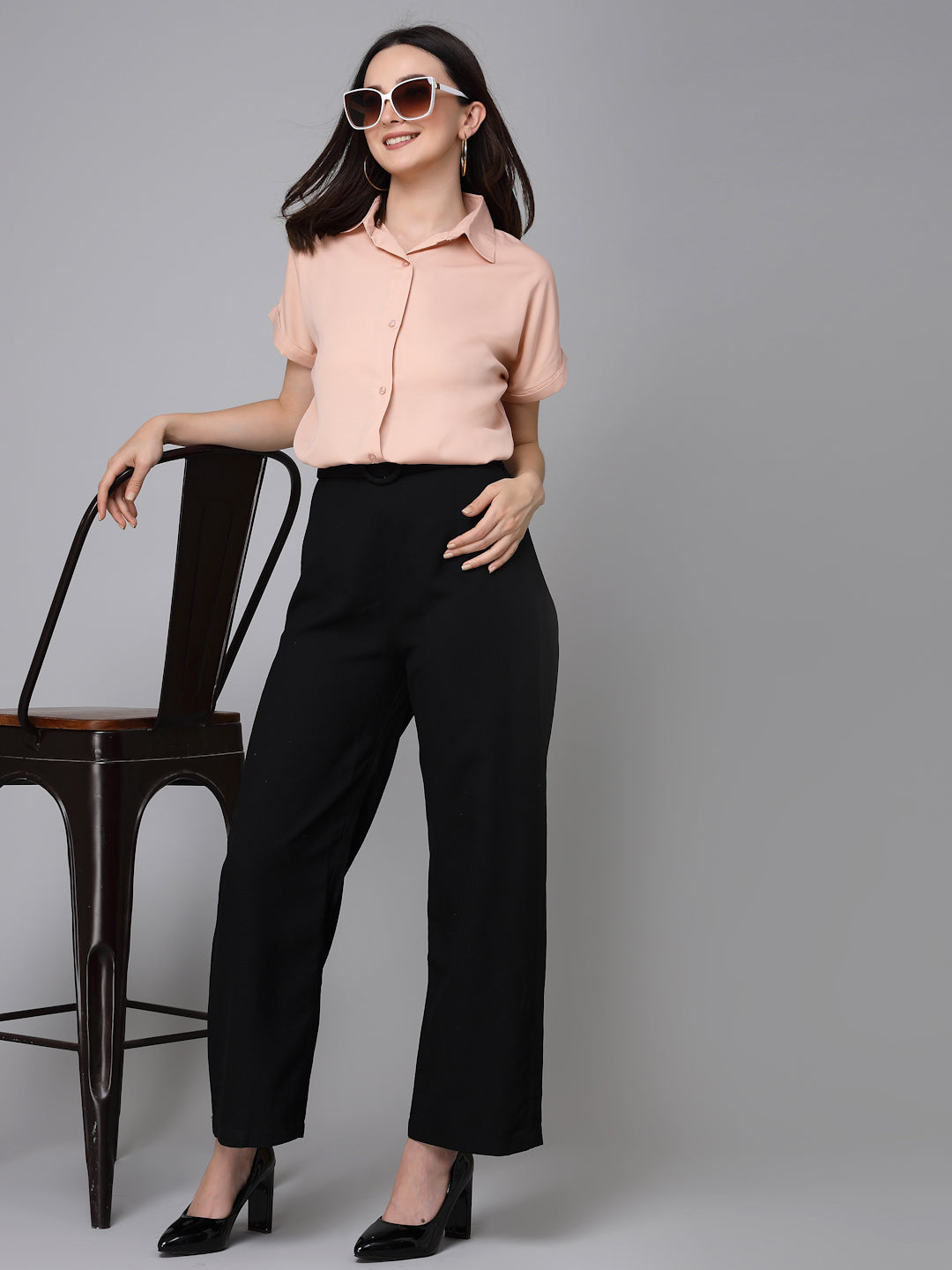 Style Quotient Women Solid Nude Polyester Formal Shirt