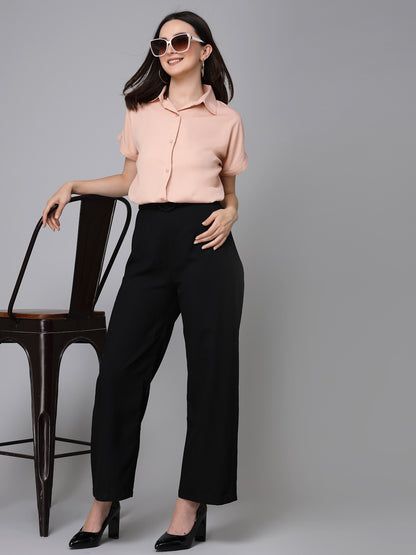 Style Quotient Women Solid Nude Polyester Formal Shirt