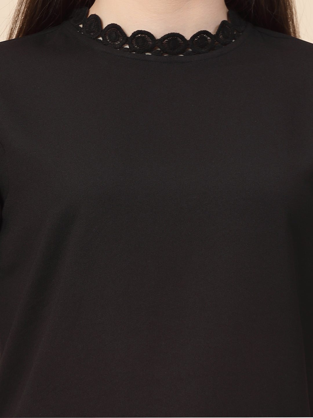 Style Quotient Women Solid Black Polycrepe Smart Formal Top