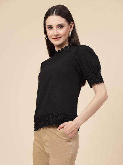 Style Quotient Women Solid Black Polycrepe Smart Formal Top