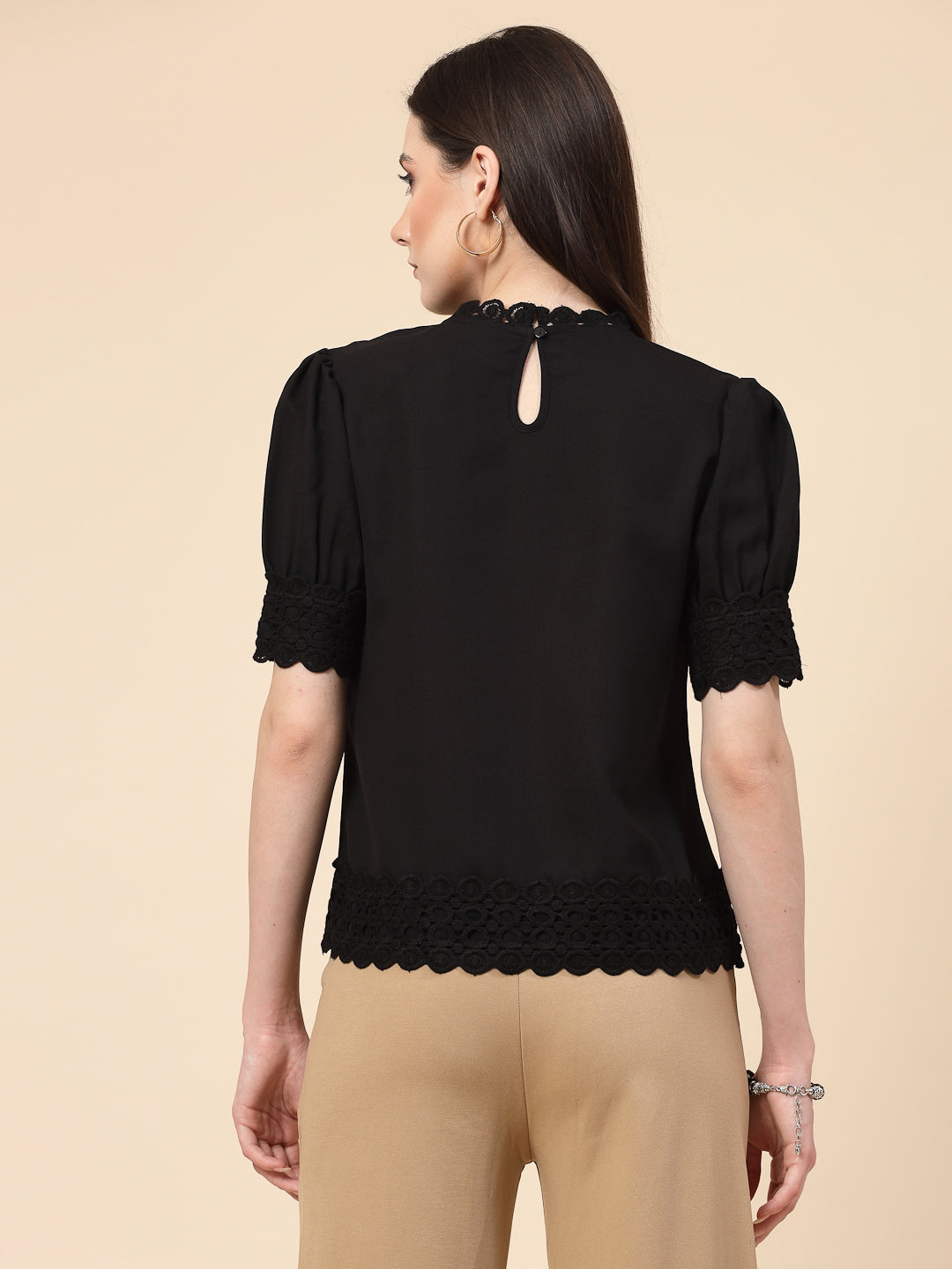 Style Quotient Women Solid Black Polycrepe Smart Formal Top