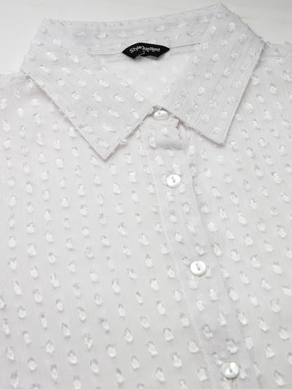 Style Quotient Women White Self Design Swiss Dot Polyester Formal Shirt