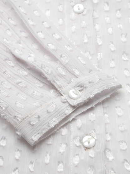 Style Quotient Women White Self Design Swiss Dot Polyester Formal Shirt