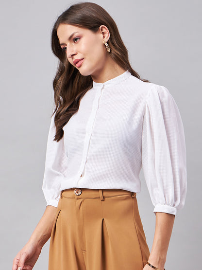 Style Quotient Women White Self Design Polyester Semi Formal Shirt