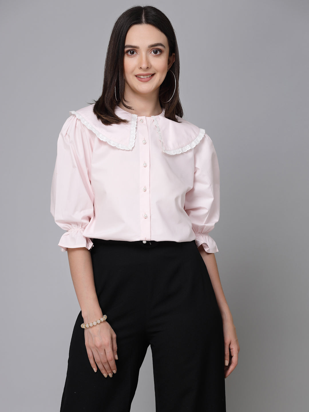 Style Quotient Women Solid Light Pink Polycotton Smart Casual Shirt