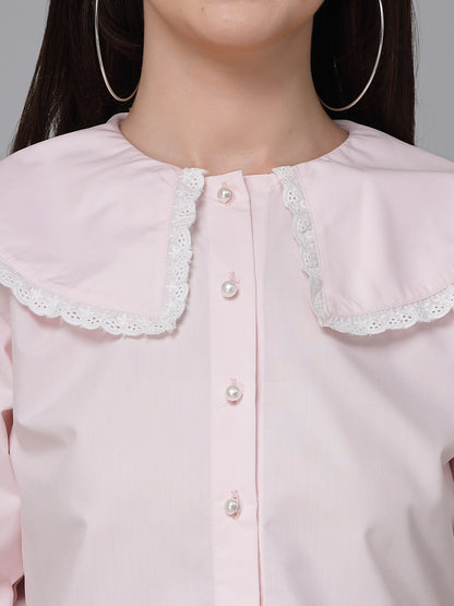 Style Quotient Women Solid Light Pink Polycotton Smart Casual Shirt