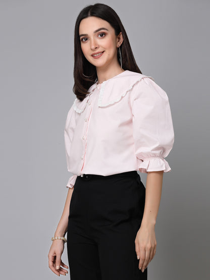 Style Quotient Women Solid Light Pink Polycotton Smart Casual Shirt