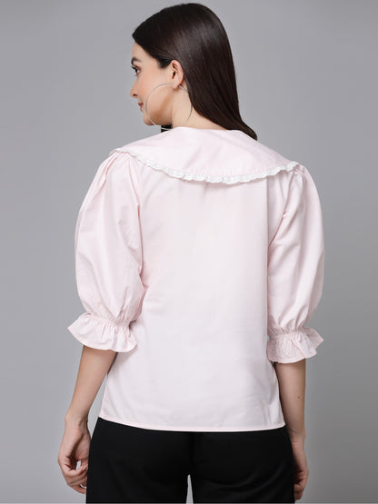 Style Quotient Women Solid Light Pink Polycotton Smart Casual Shirt