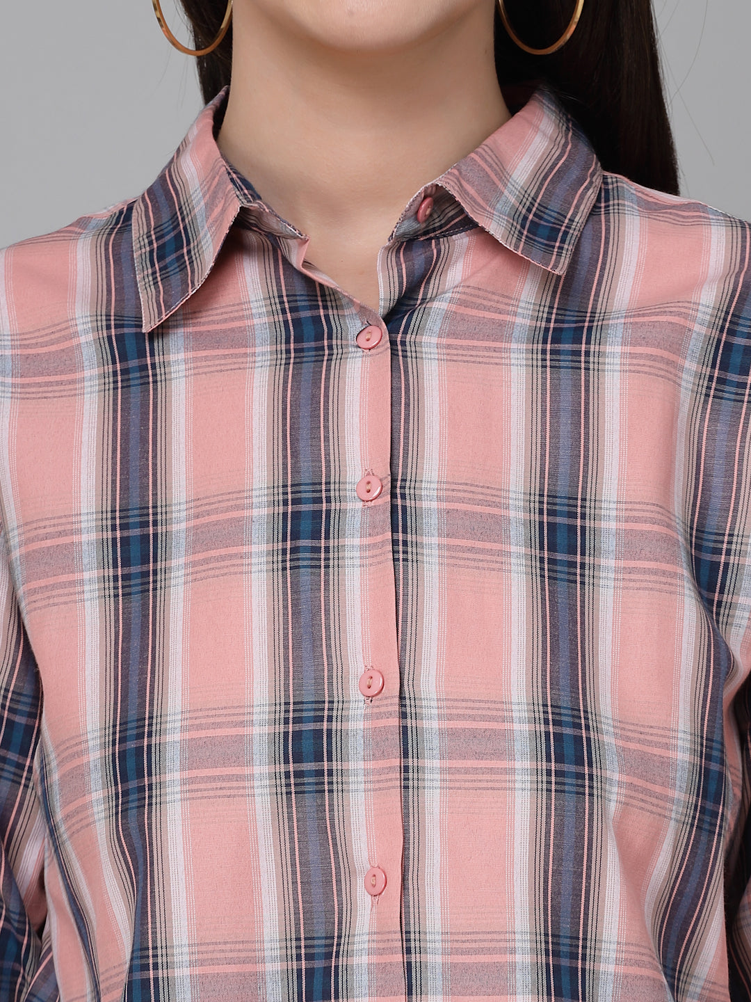 Style Quotients Women Pink Cotton Checks Smart Casual Shirt