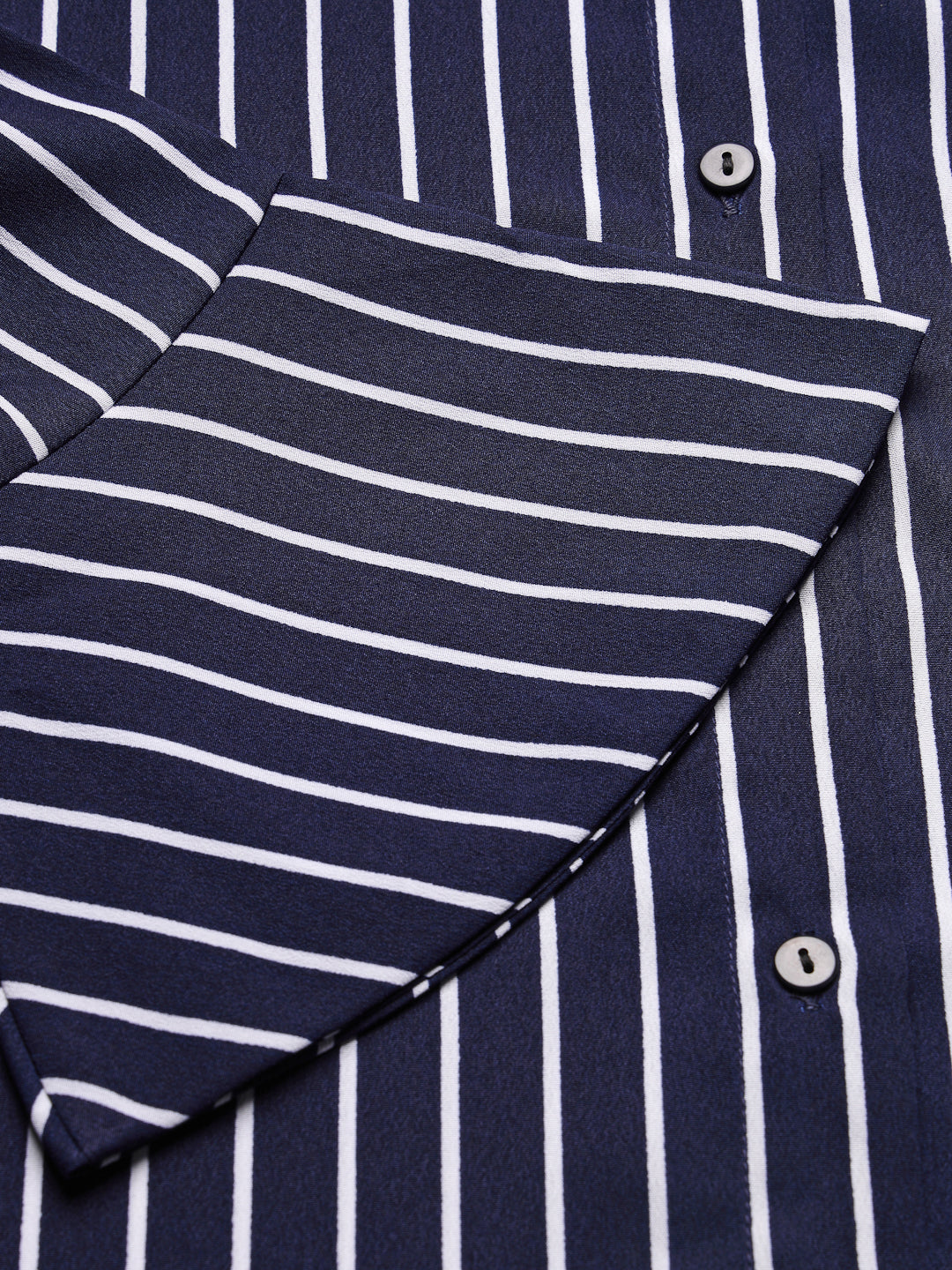 Style Quotient Women Navy Blue and White Stripe Polycrepe Regular Formal Shirt