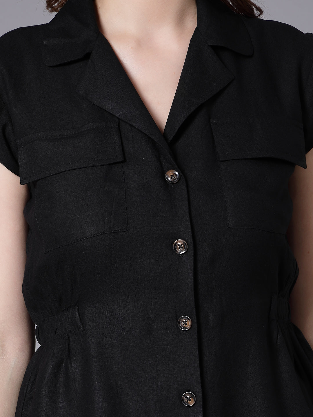 Style Quotient Women Solid Black Viscose Rayon Formal Shirt