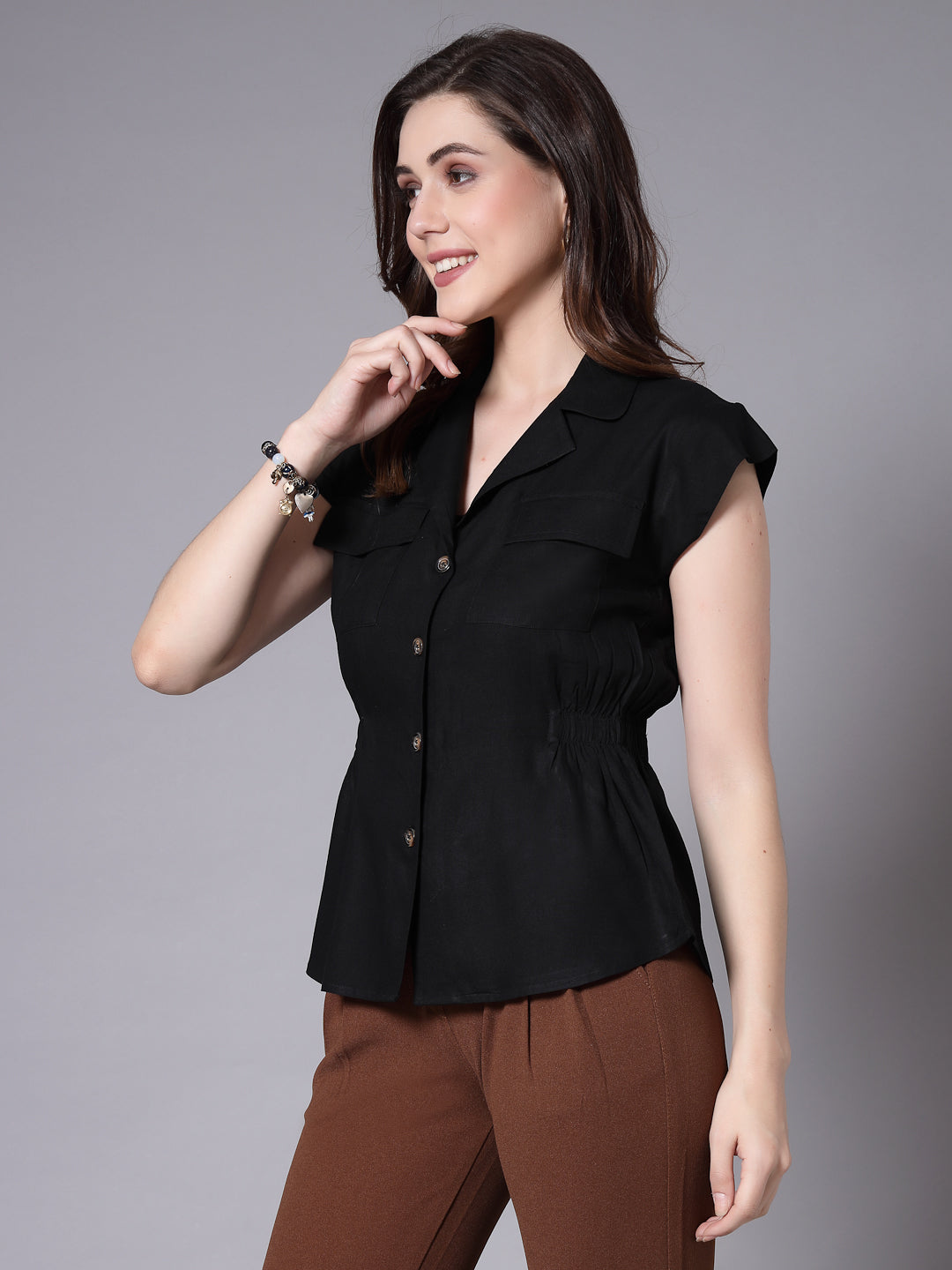 Style Quotient Women Solid Black Viscose Rayon Formal Shirt